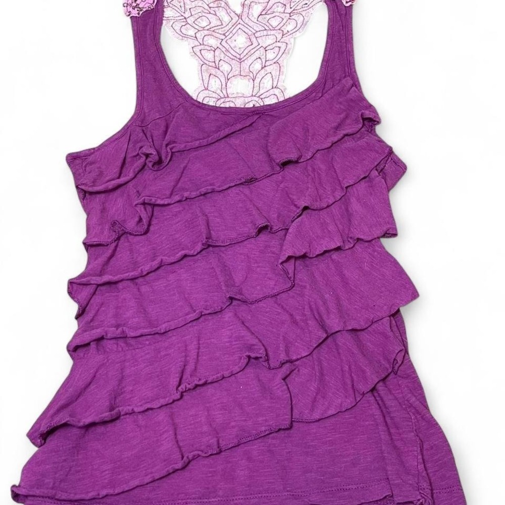 Purple ruffle tank top with cool back panel detailing